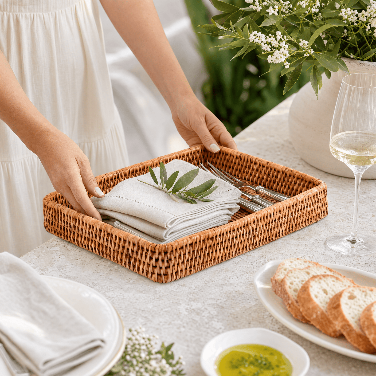 Catchall Tray Hand Woven Wicker Rattan 6