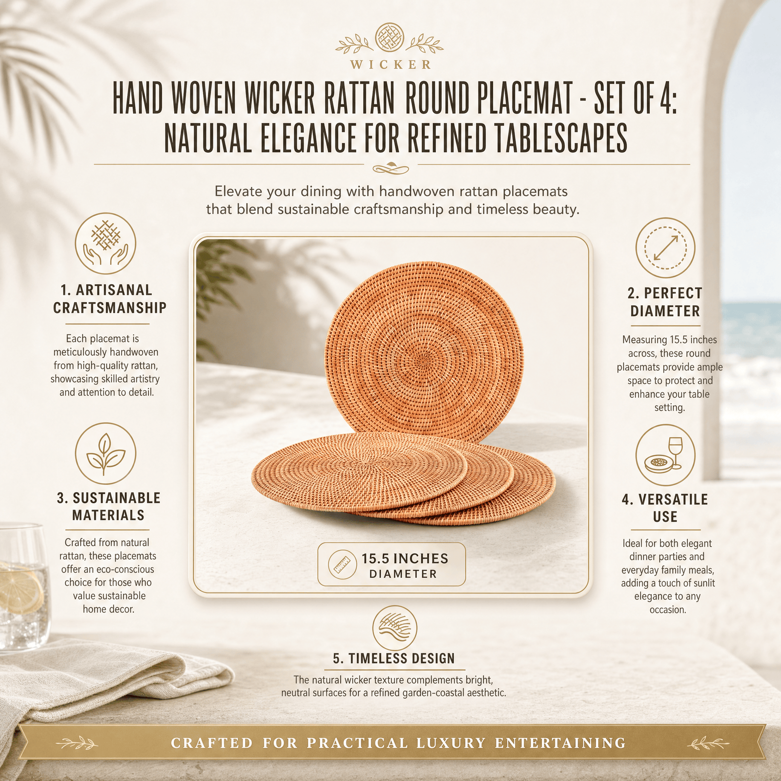 Hand Woven Wicker Rattan Round Placemat - Set of 4 11