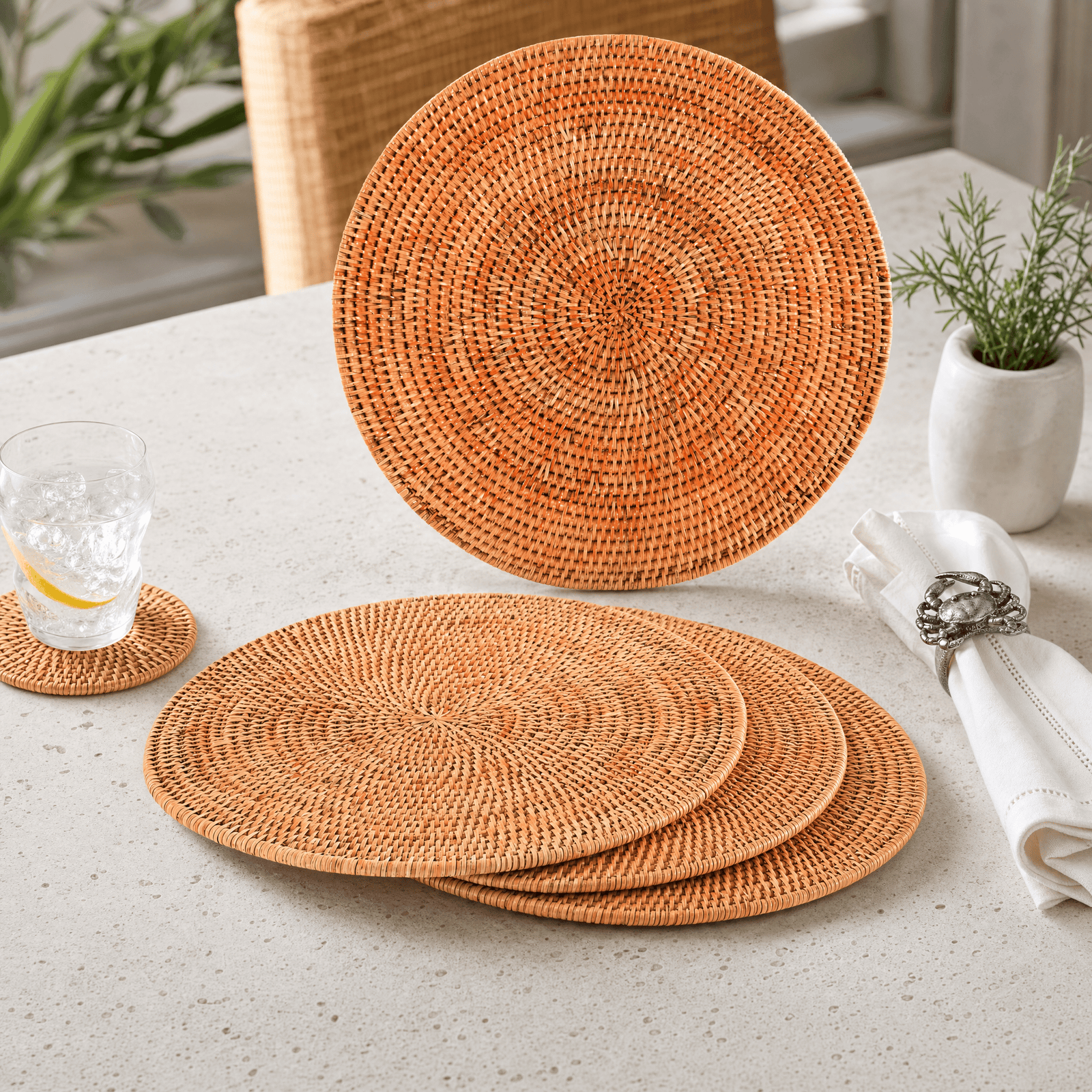 Hand Woven Wicker Rattan Round Placemat - Set of 4 2