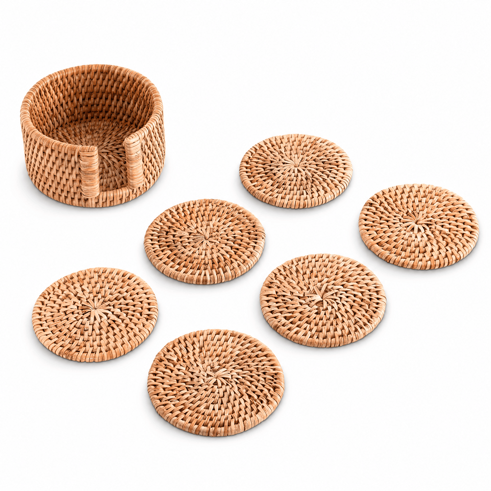 Hand Woven Rattan Wicker Coaster Set - 6 Coasters 1