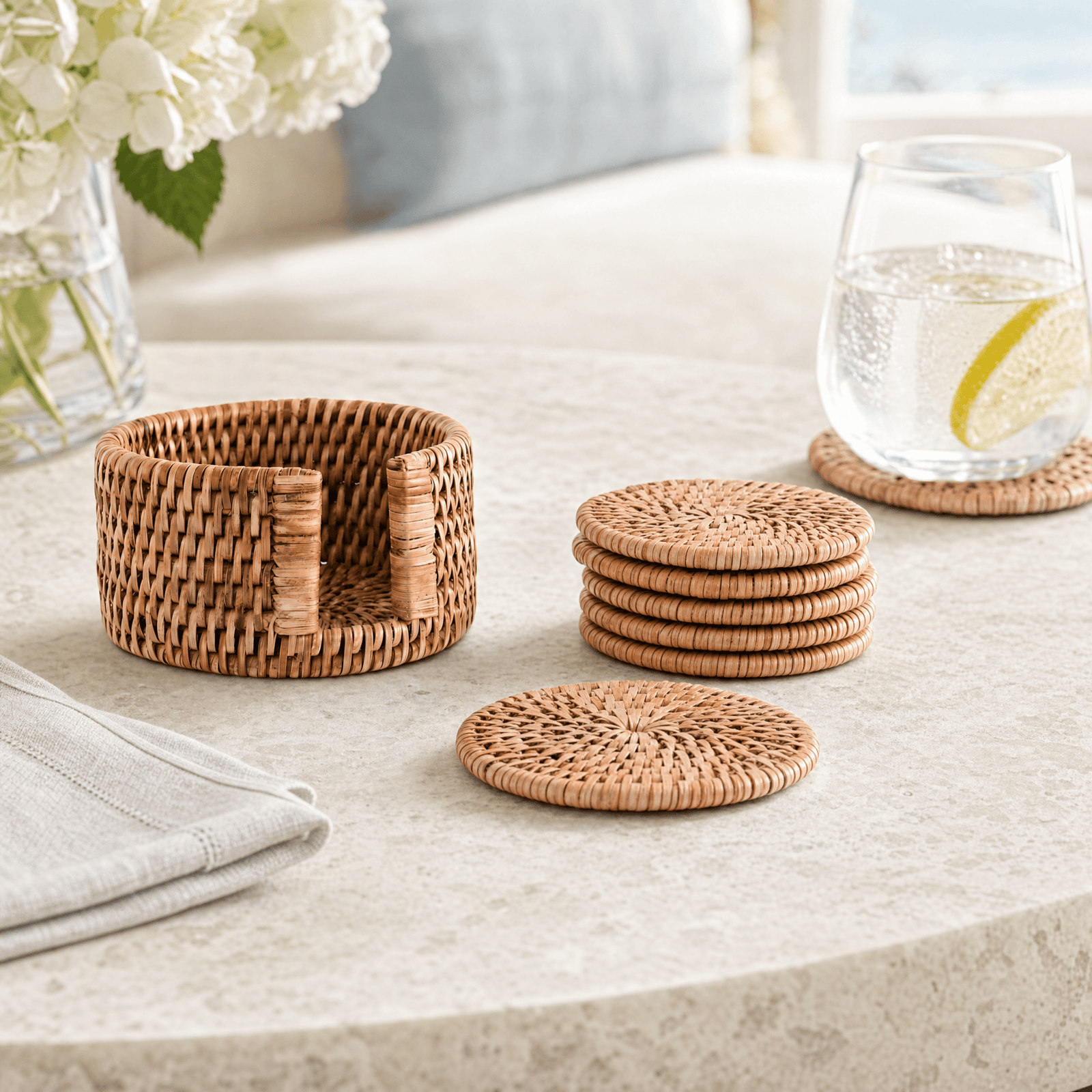 Hand Woven Rattan Wicker Coaster Set - 6 Coasters 3