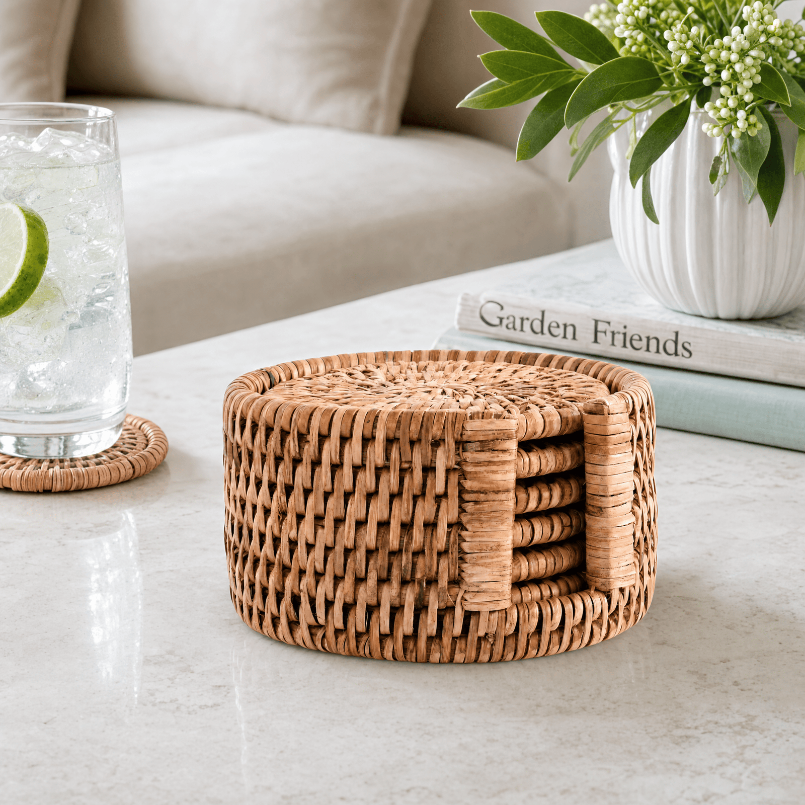 Hand Woven Rattan Wicker Coaster Set - 6 Coasters 4