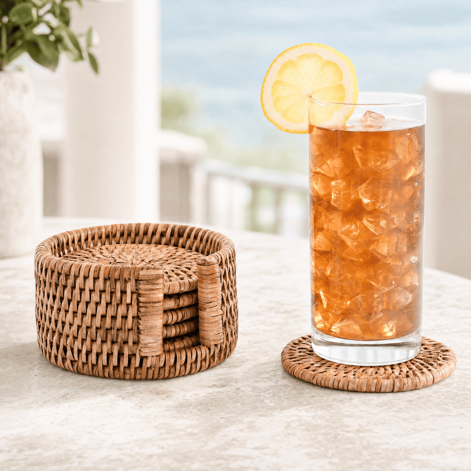 Hand Woven Rattan Wicker Coaster Set - 6 Coasters 5