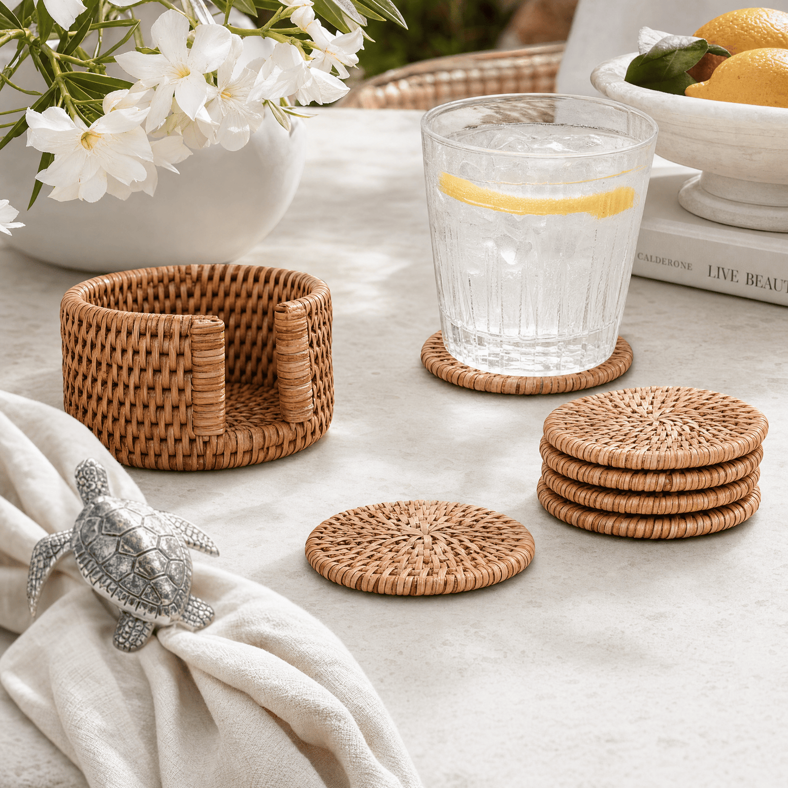 Hand Woven Rattan Wicker Coaster Set - 6 Coasters 7