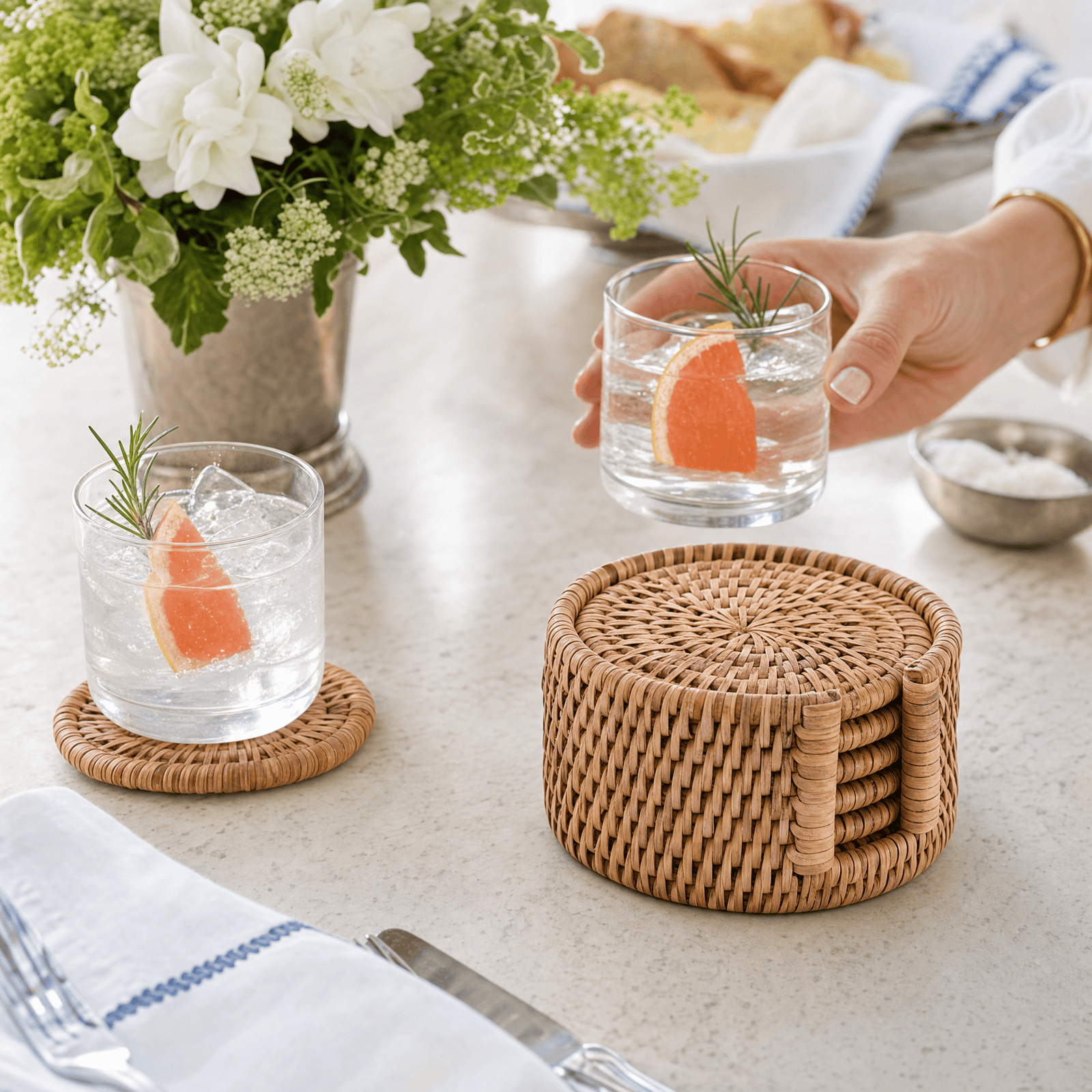 Hand Woven Rattan Wicker Coaster Set - 6 Coasters 8