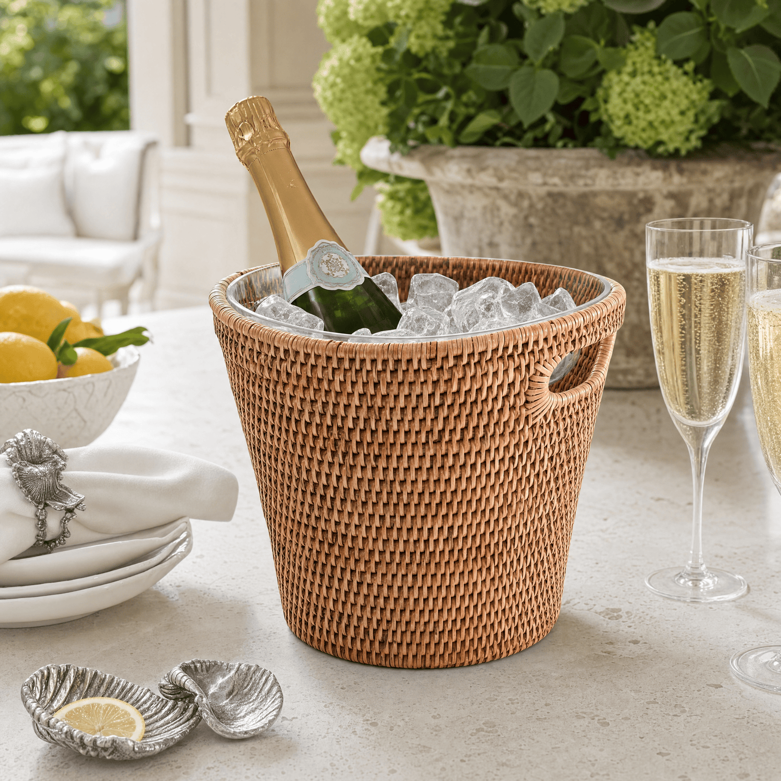 Hand Woven Rattan Wicker Champagne Bucket / Ice Bucket 9