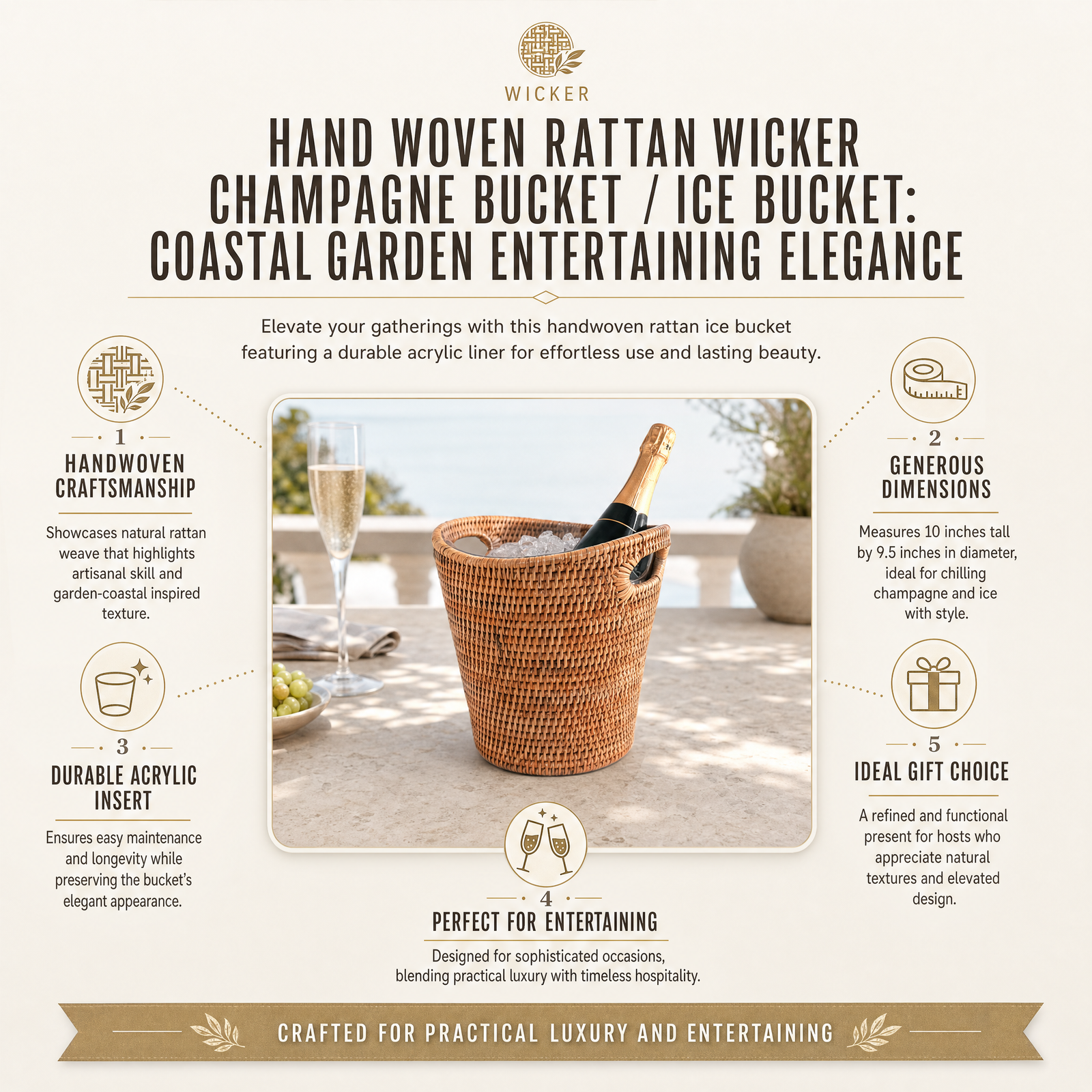 Hand Woven Rattan Wicker Champagne Bucket / Ice Bucket 11