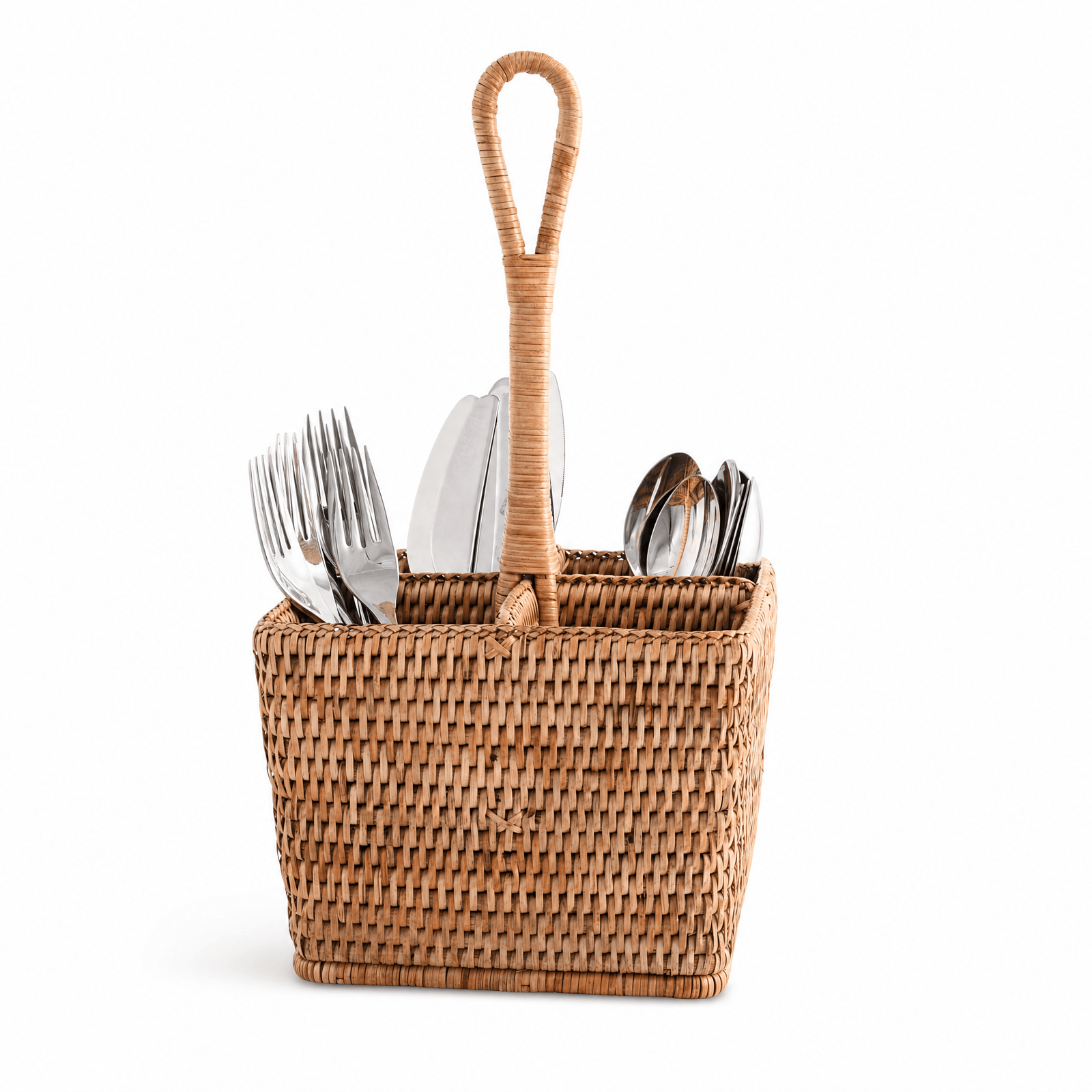 Hand Woven Rattan Wicker Flatware Caddy 1