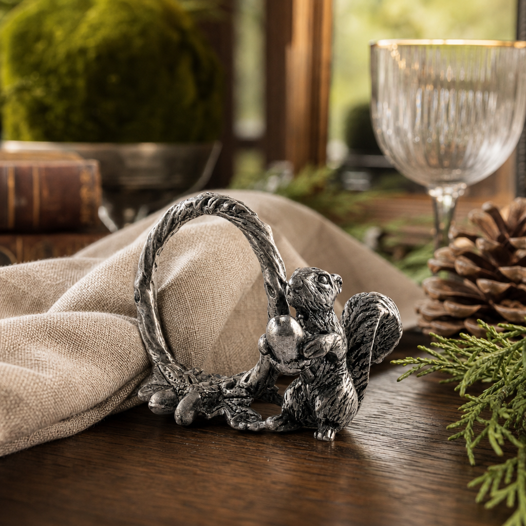 Pewter Squirrel Branch Napkin Ring 8