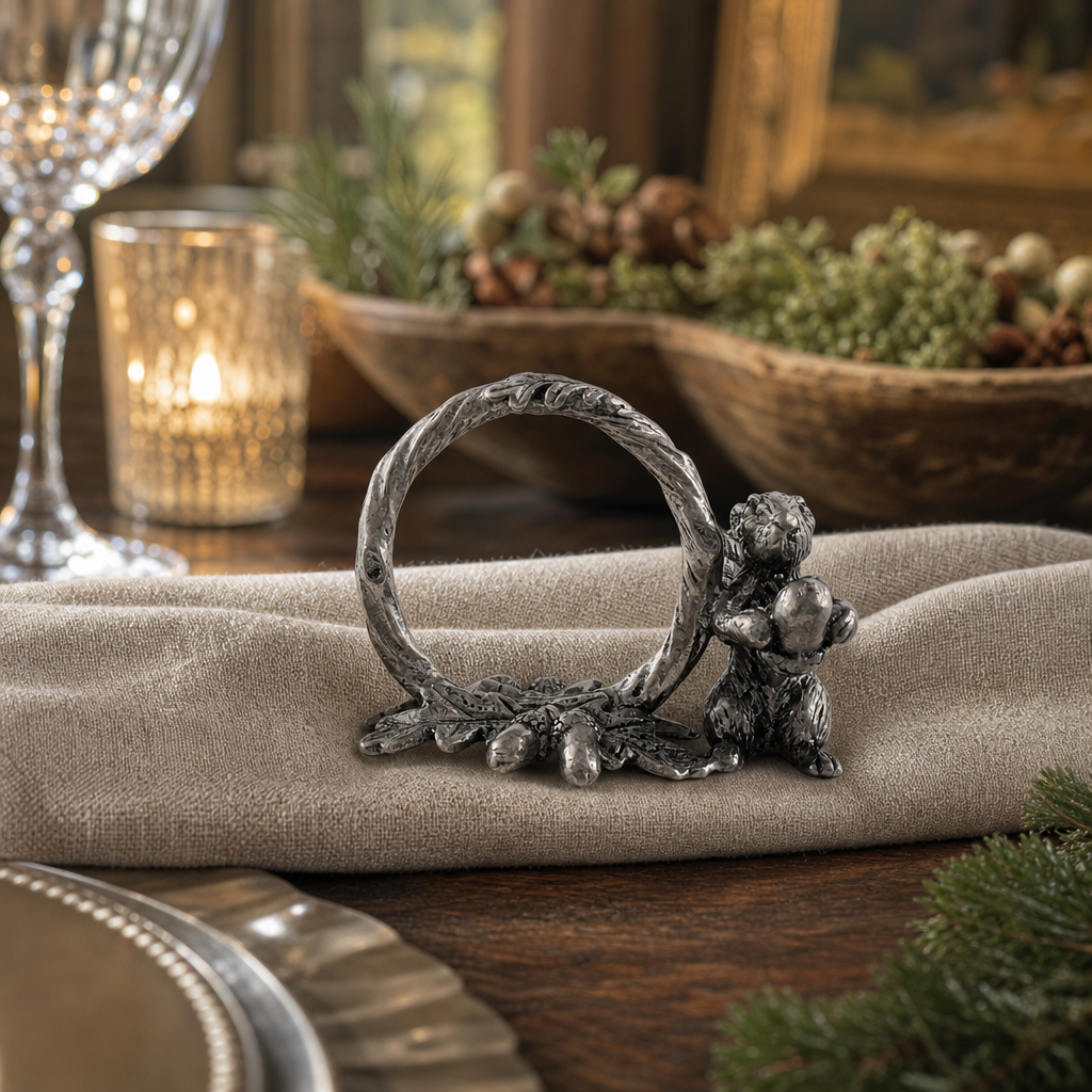 Pewter Squirrel Branch Napkin Ring 9