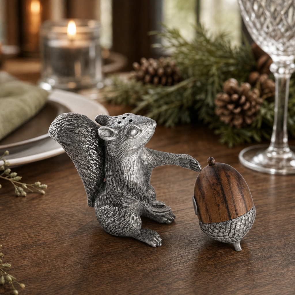 Squirrel with Wood Acorn Salt & Pepper Set 6