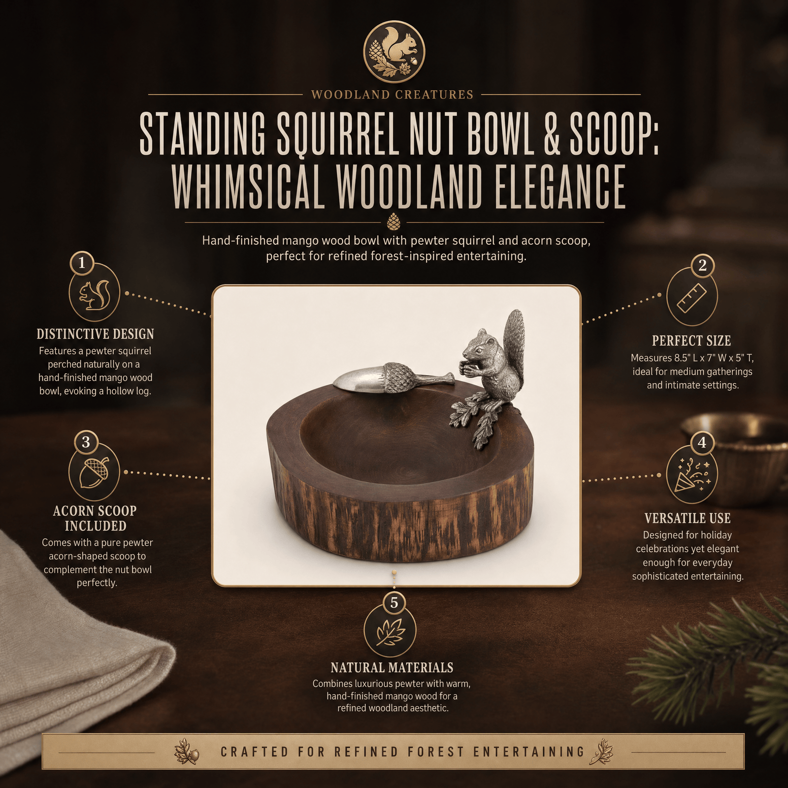 Standing Squirrel Nut Bowl & Scoop 10