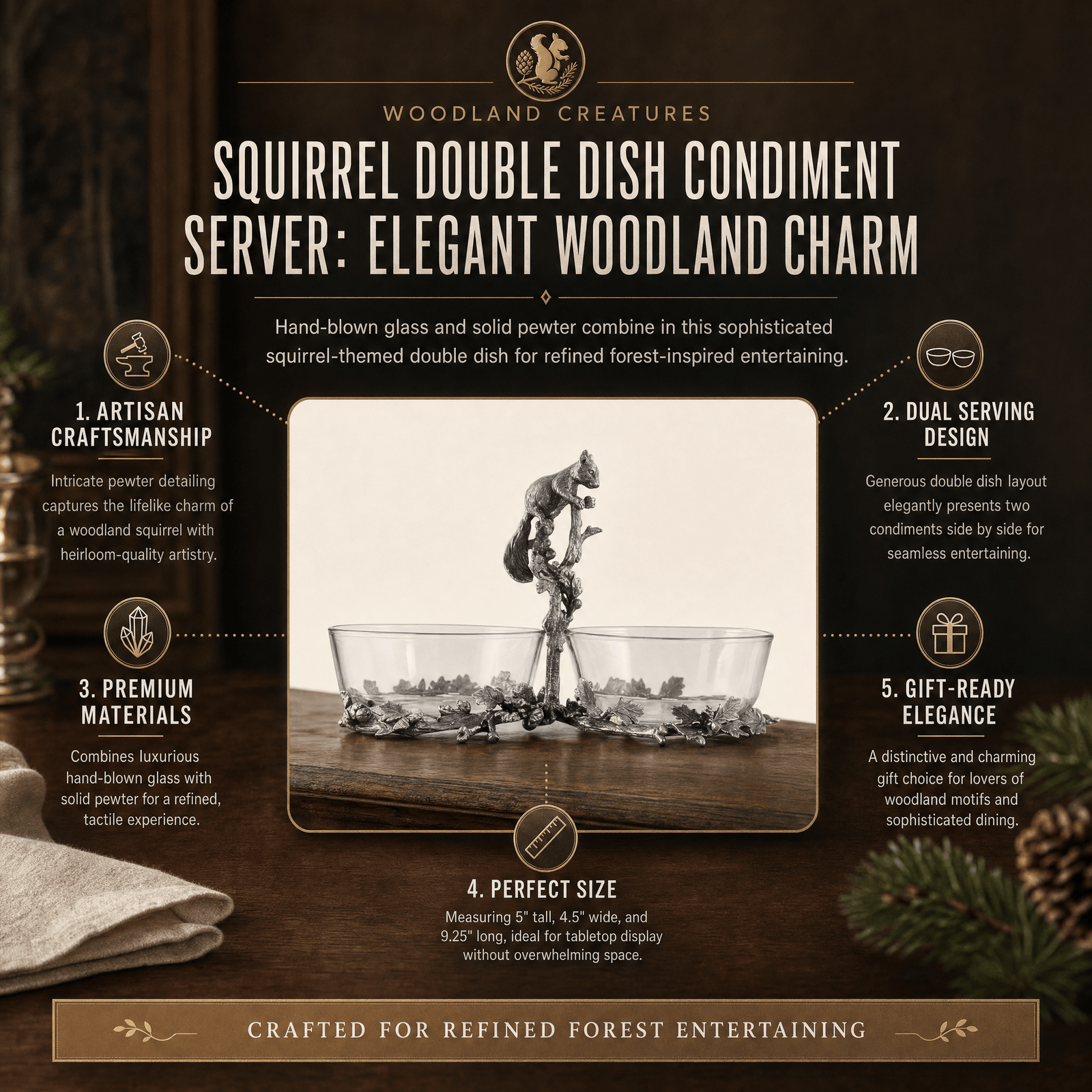 Squirrel Double Dish Condiment Server 11