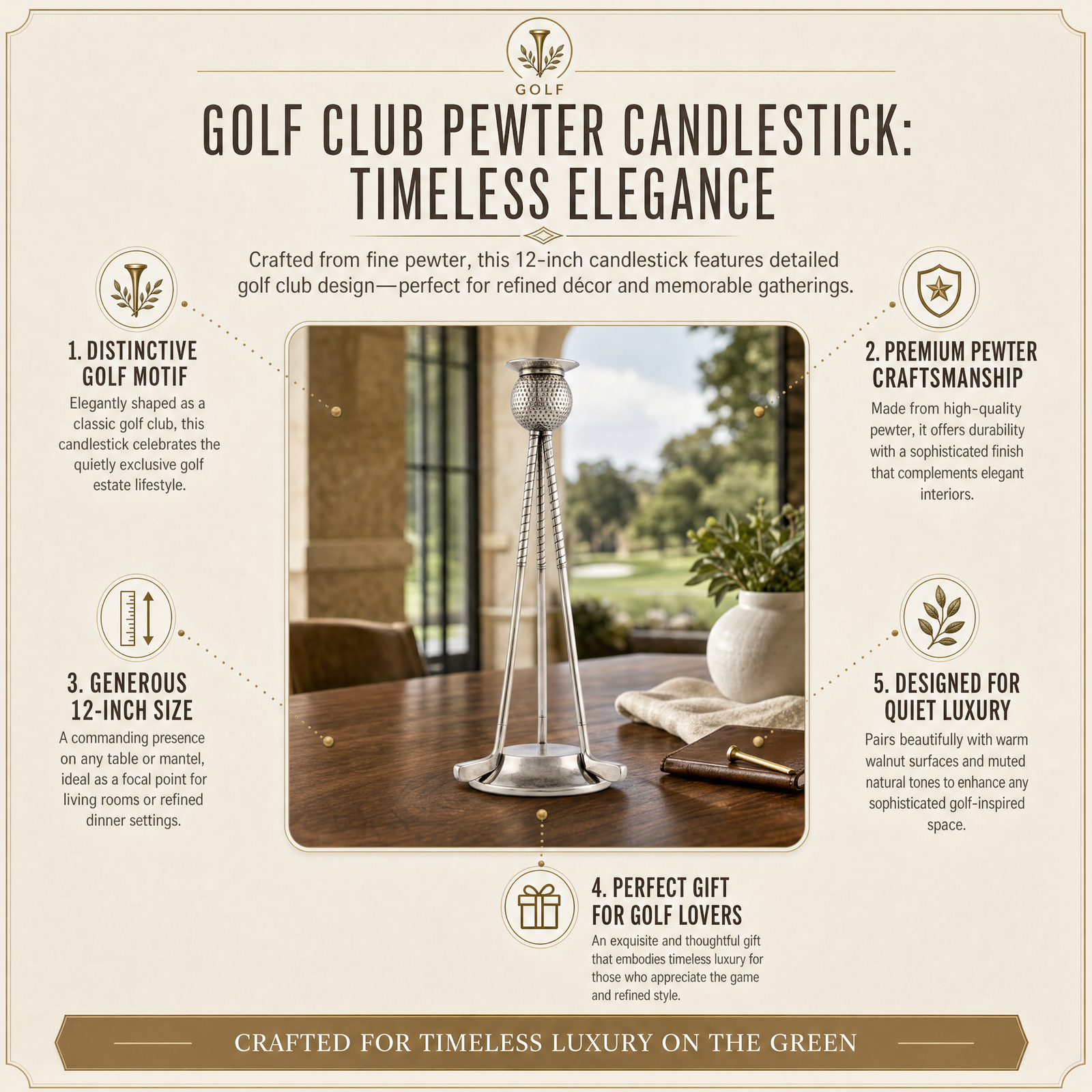 Golf Club Pewter Candlestick 9