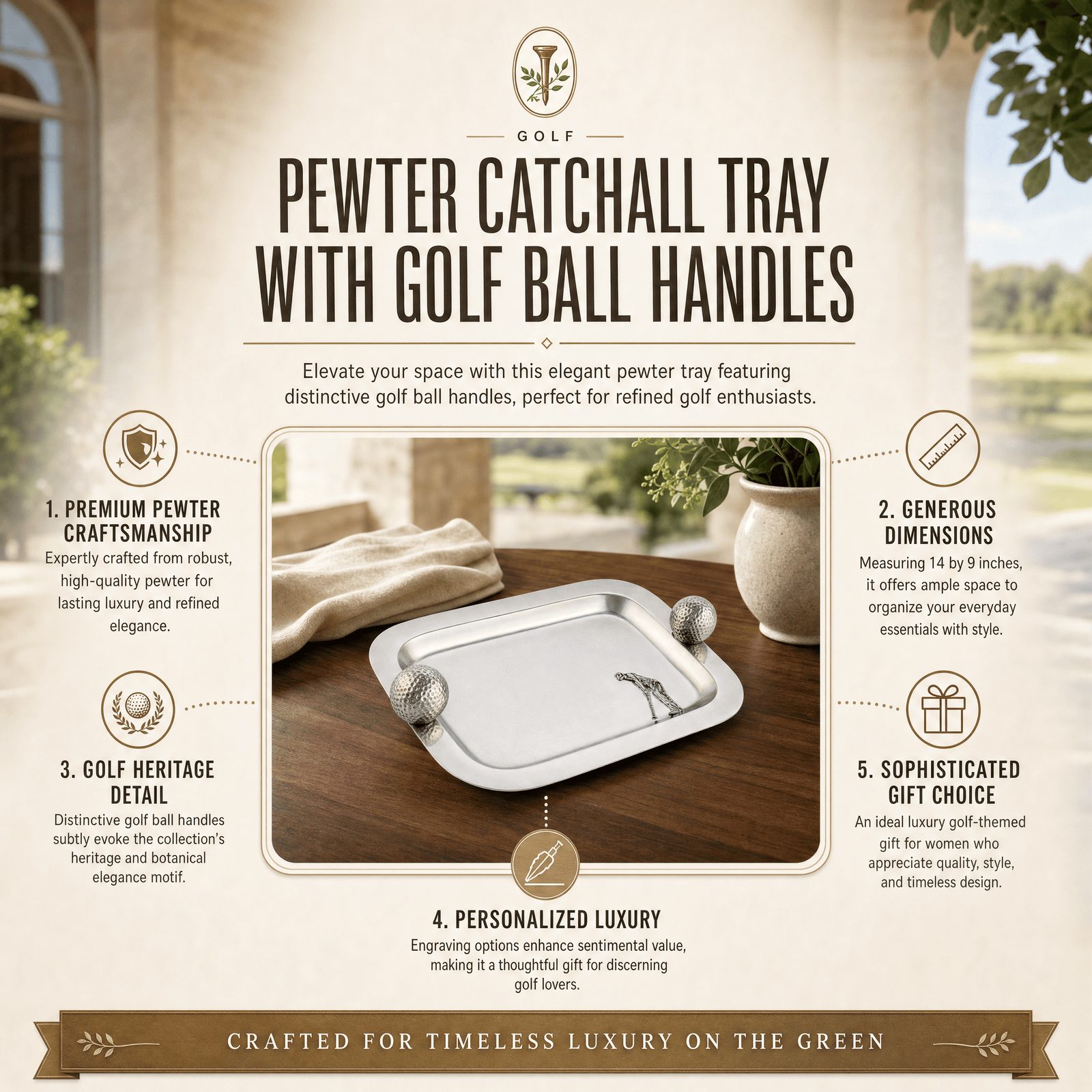 Pewter Catchall Tray Golf Balls 11