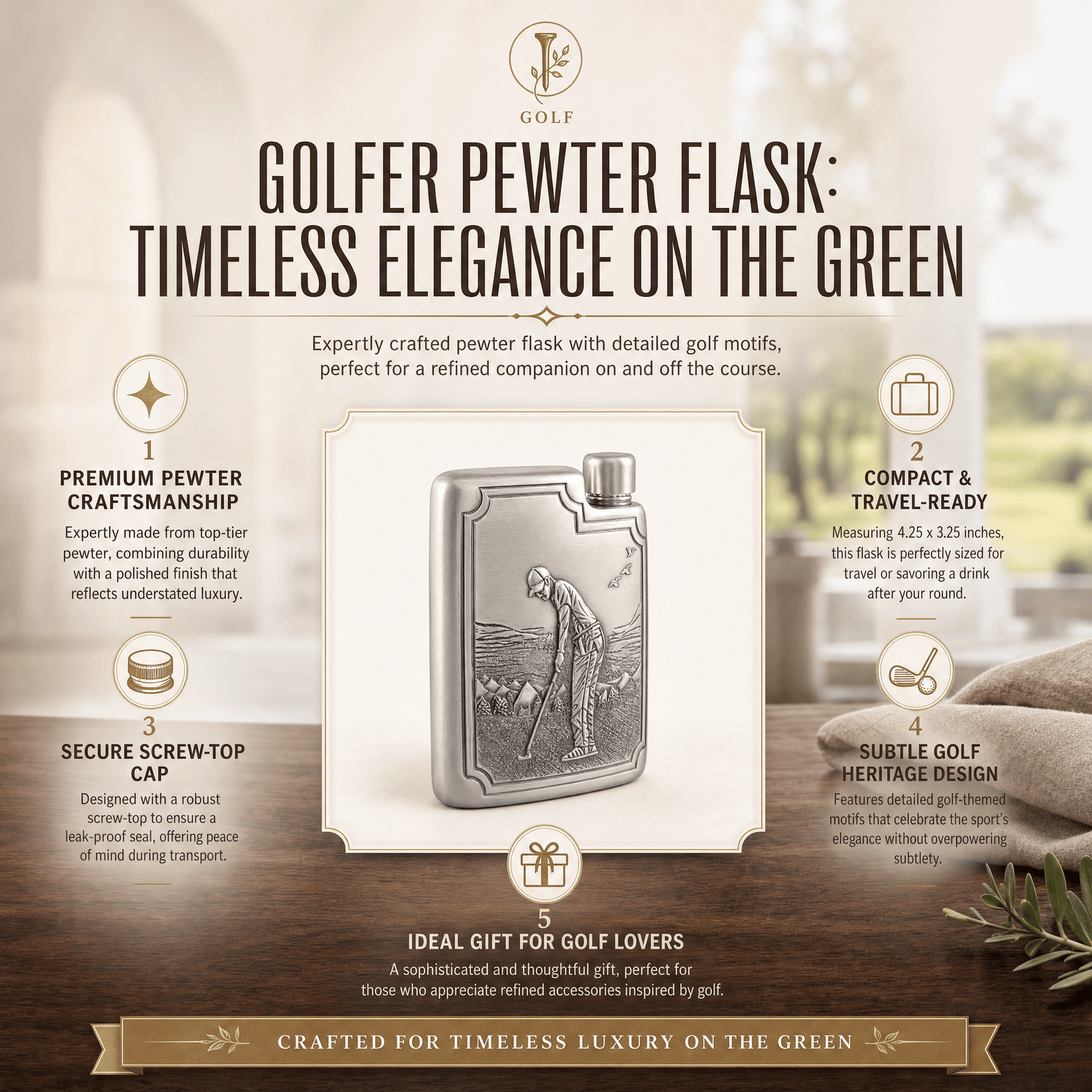 Golfer Pewter Flask 11
