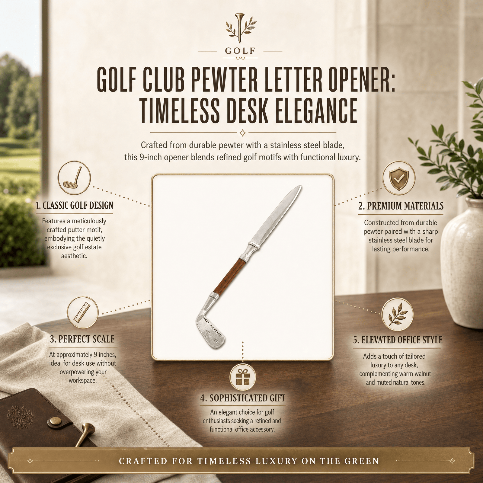Golf Club Pewter Letter Opener 11