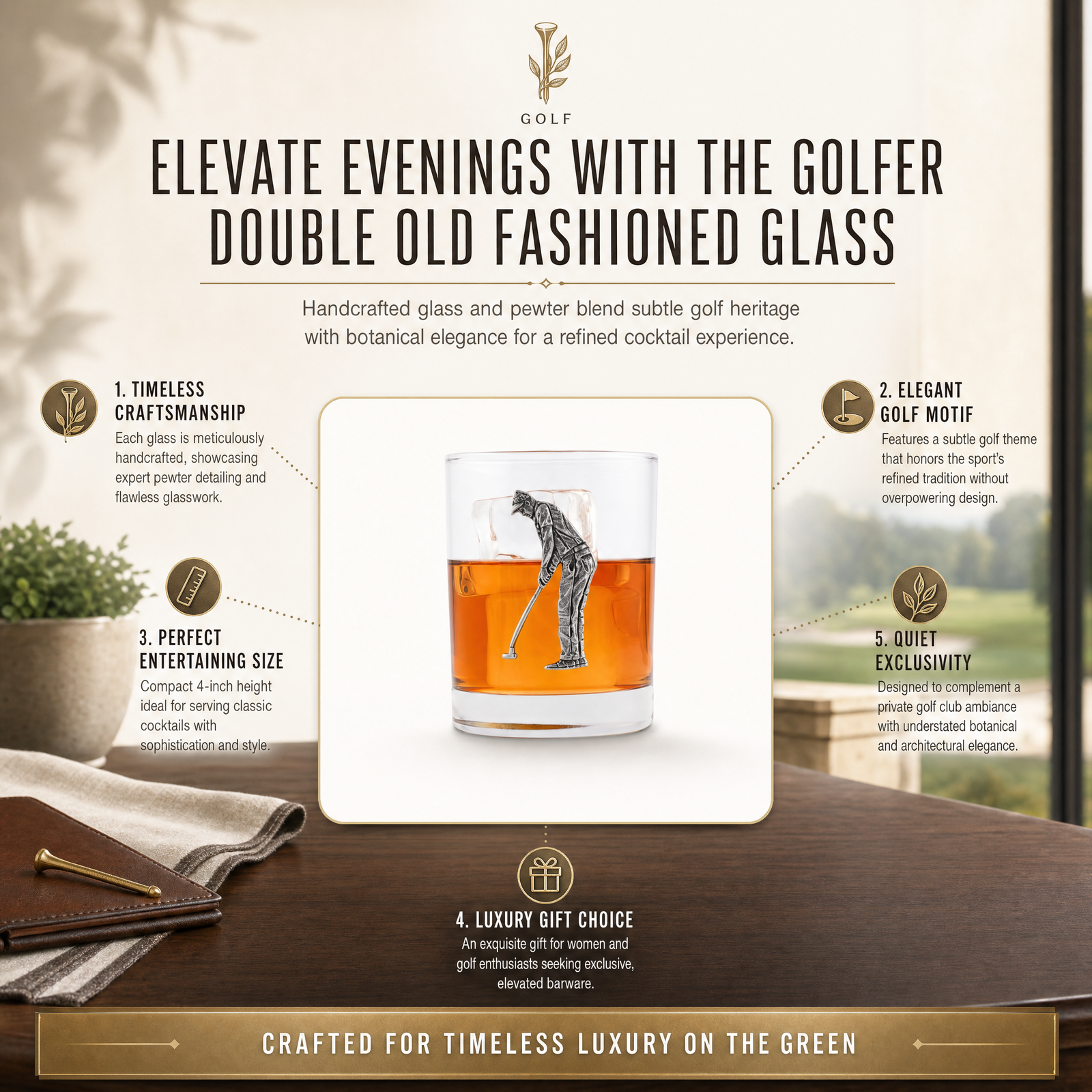 Golfer Double Old Fashioned Glass 1