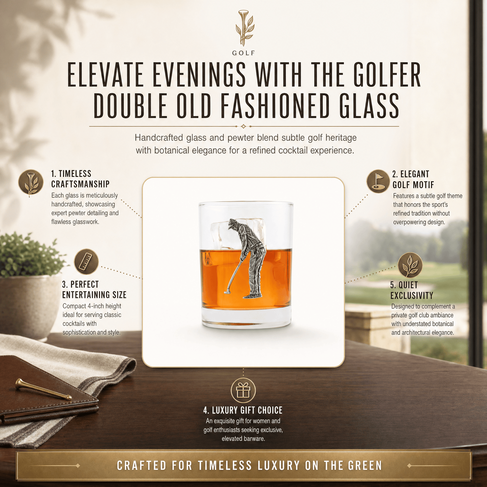 Golfer Double Old Fashioned Glass 1