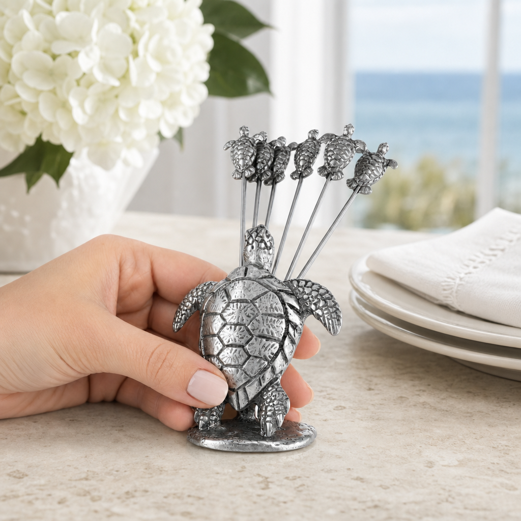 Pewter Sea Turtle Cheese Pick Set 12