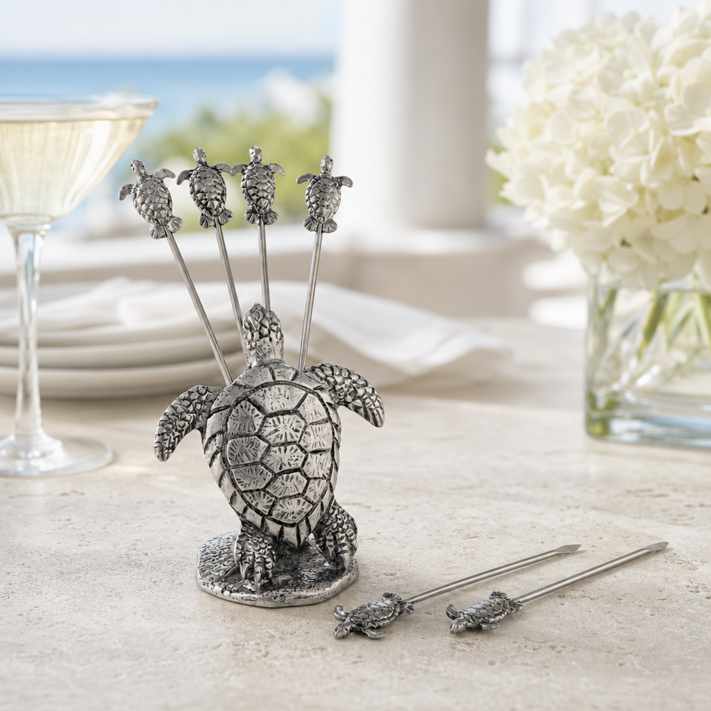 Pewter Sea Turtle Cheese Pick Set 2