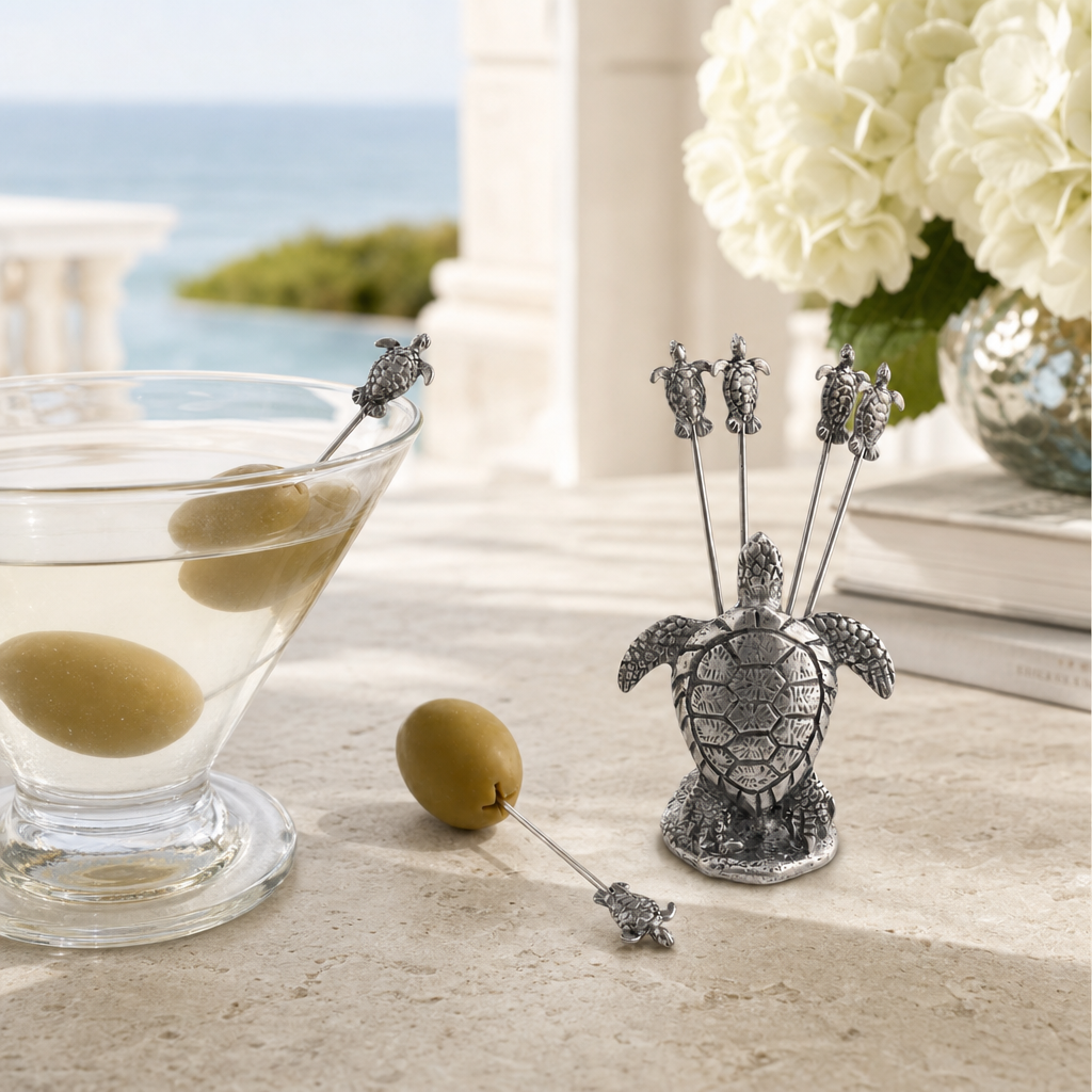 Pewter Sea Turtle Cheese Pick Set 4
