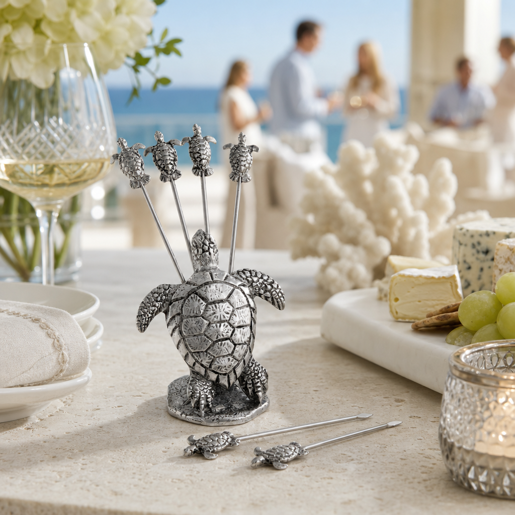 Pewter Sea Turtle Cheese Pick Set 5