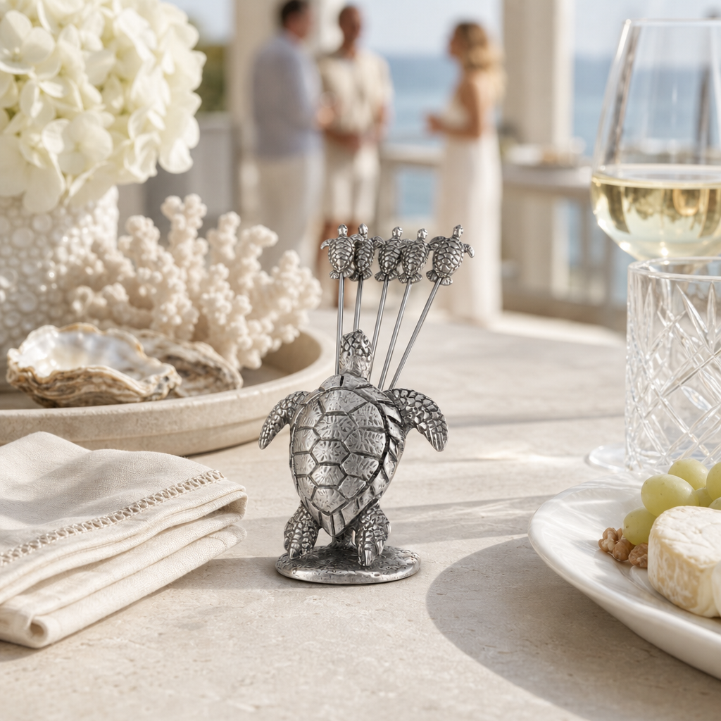 Pewter Sea Turtle Cheese Pick Set 6