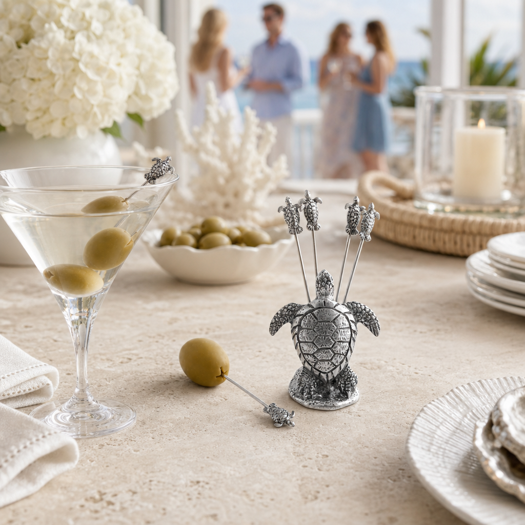 Pewter Sea Turtle Cheese Pick Set 7