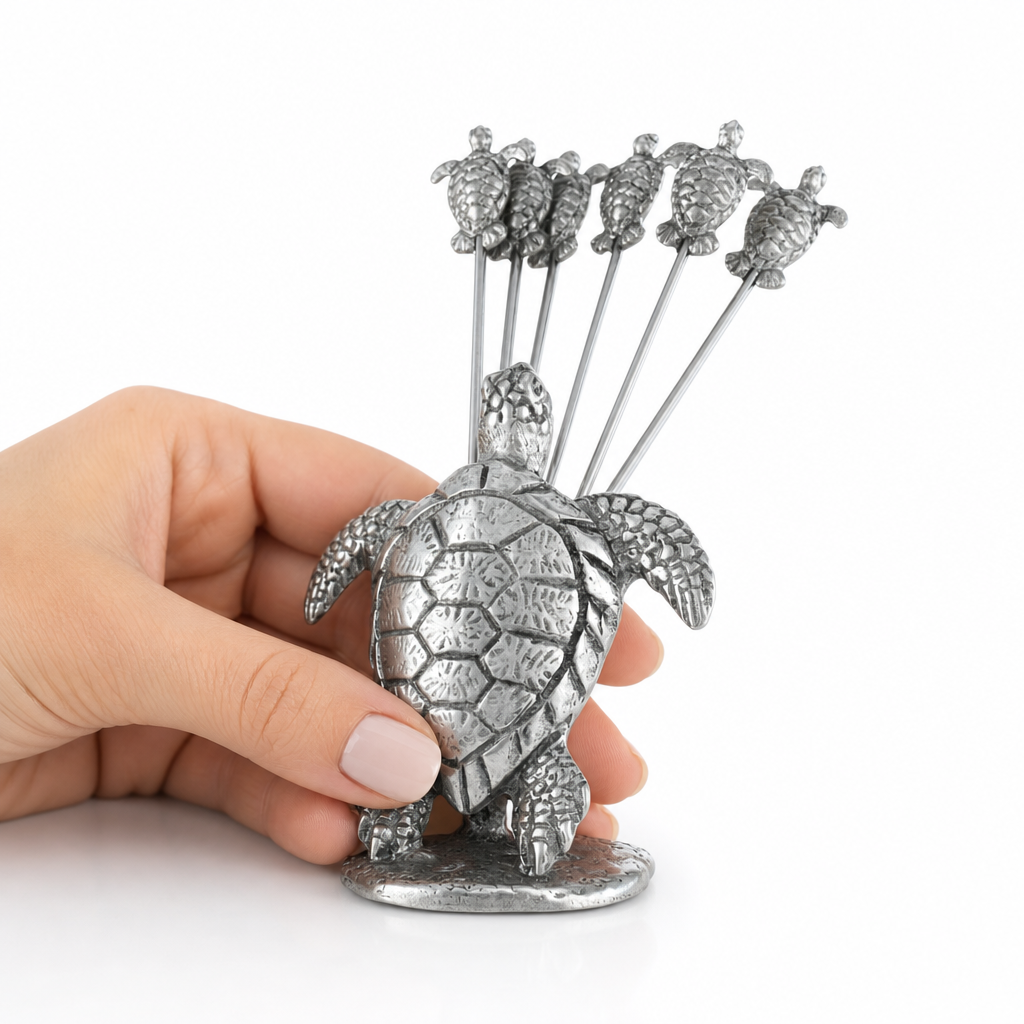 Pewter Sea Turtle Cheese Pick Set 8