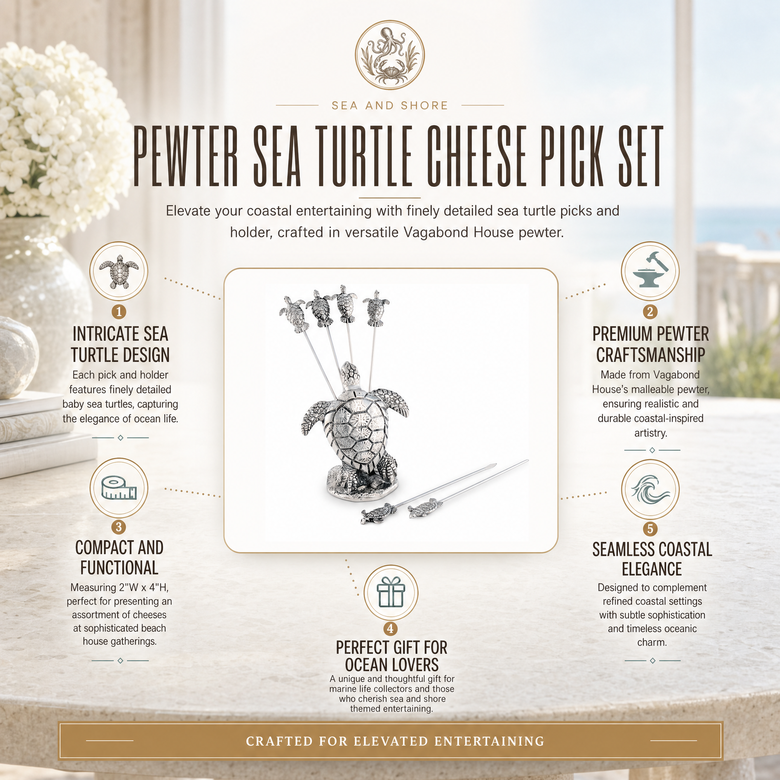 Pewter Sea Turtle Cheese Pick Set 9