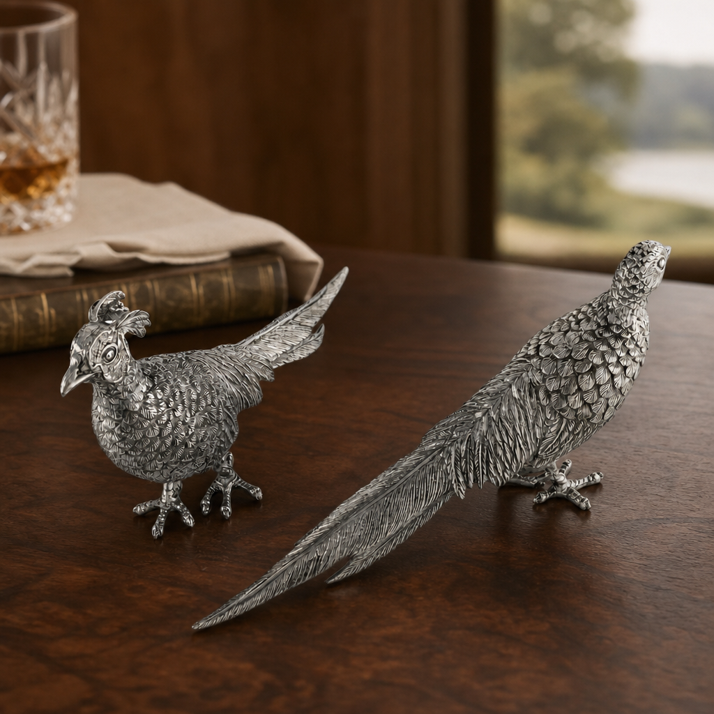 Pewter Pheasant Statuettes 3