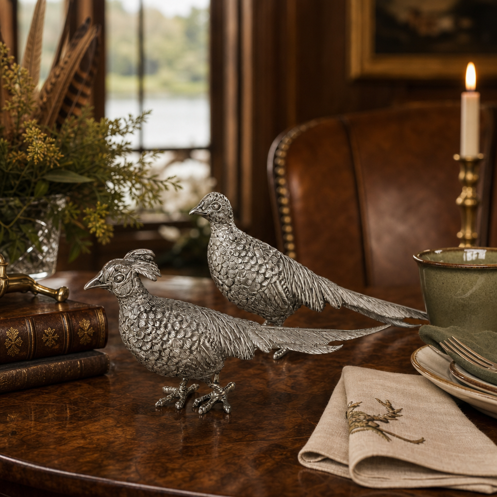 Pewter Pheasant Statuettes 8