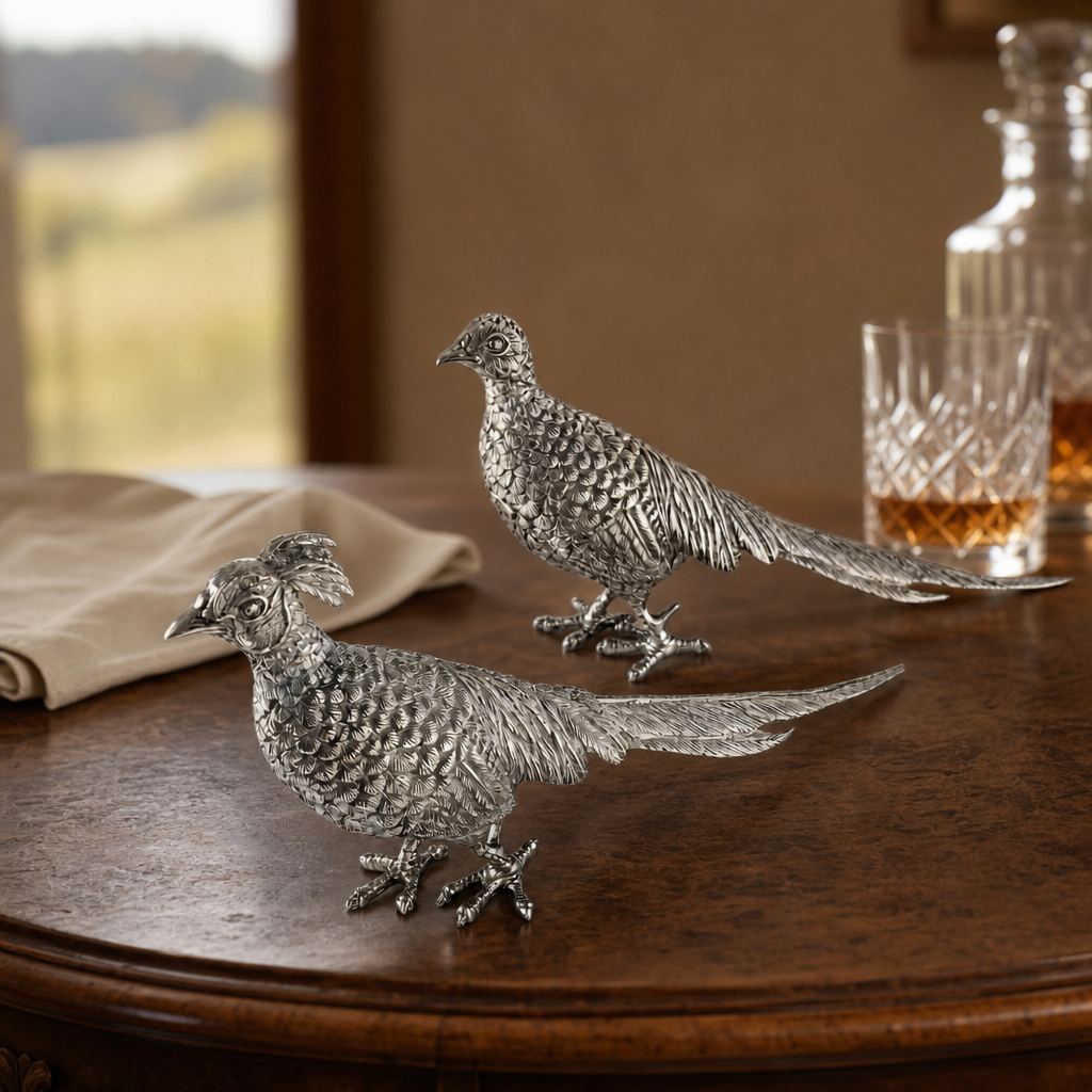 Pewter Pheasant Statuettes 4
