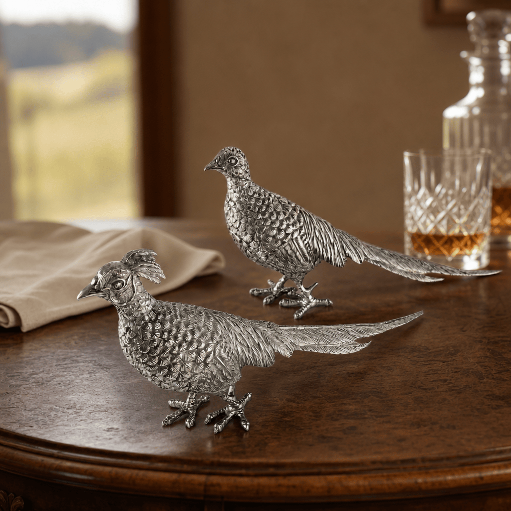 Pewter Pheasant Statuettes 4