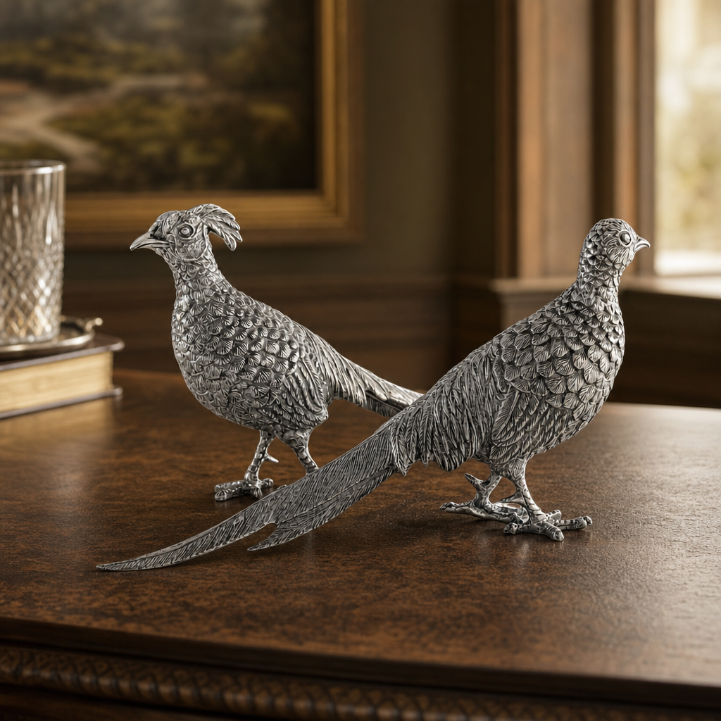 Pewter Pheasant Statuettes 5