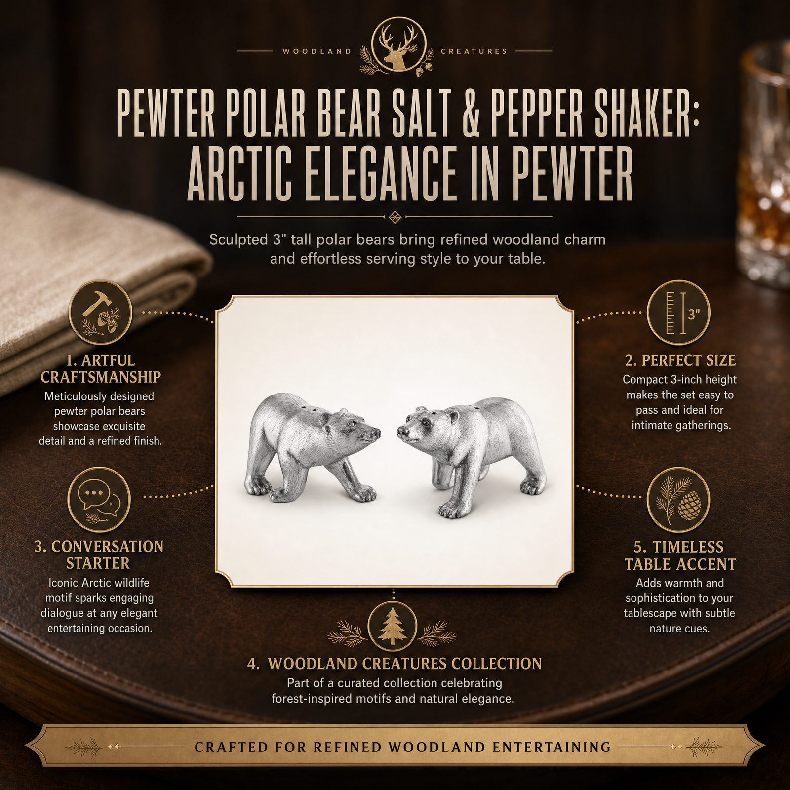 Pewter Polar Bear Salt & Pepper Shaker 12