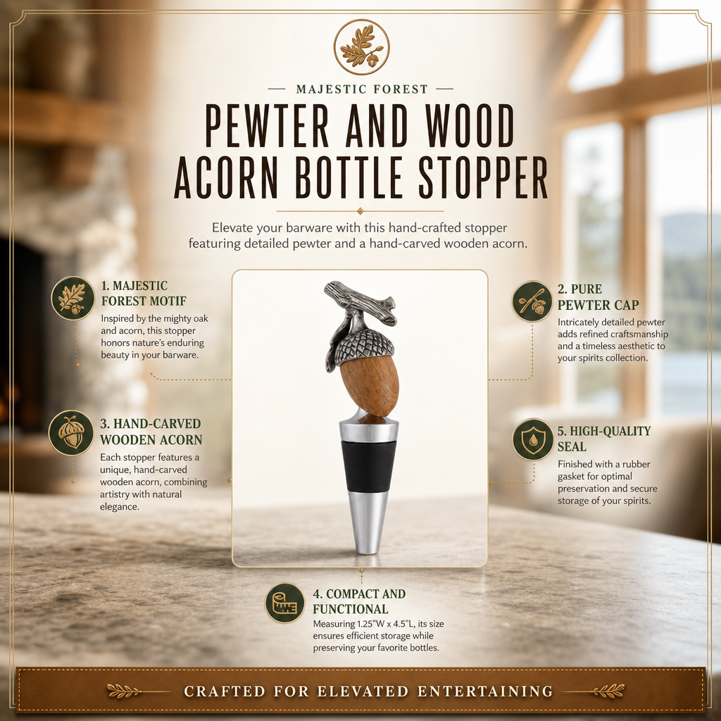 Pewter and Wood Acorn Bottle Stopper 7
