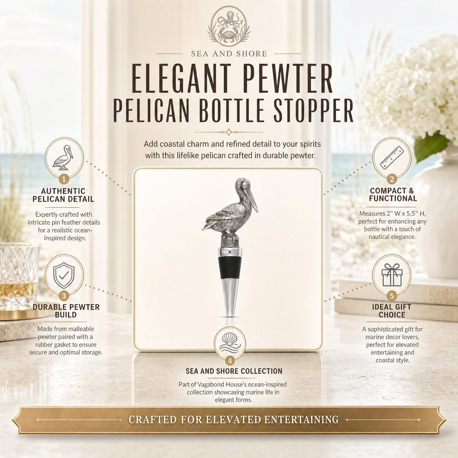 Pewter Pelican Bottle Stopper 6