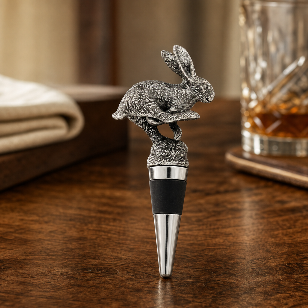 Pewter Jumping Hare Bottle Stopper 3