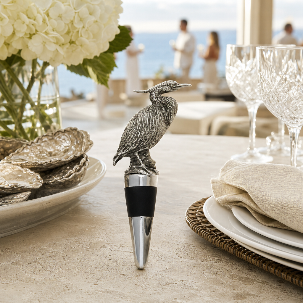 Pewter Blue Heron Bottle Stopper 4