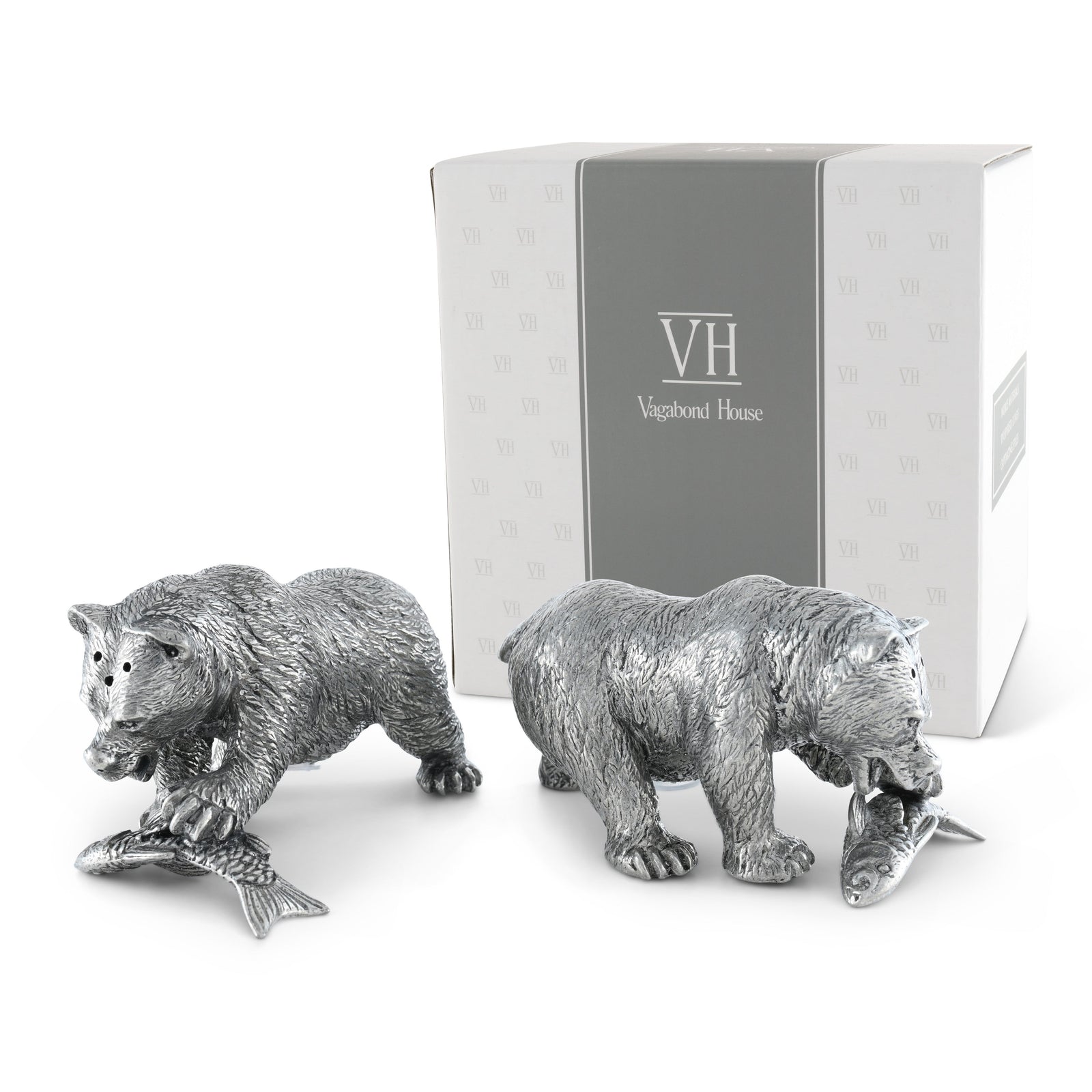 Pewter Fishing Bear Salt & Pepper Set 10