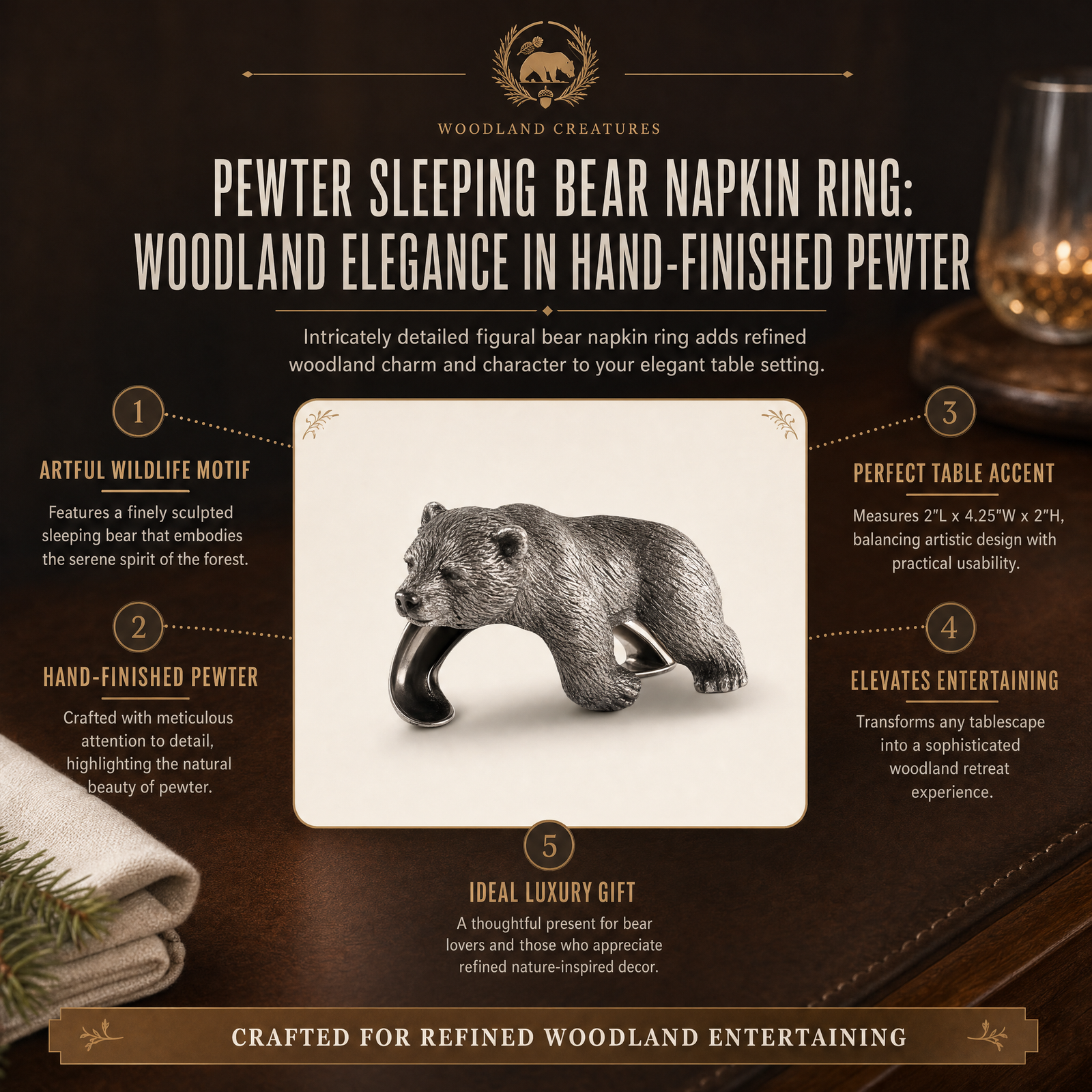 Pewter Sleeping Bear Napkin Ring 1