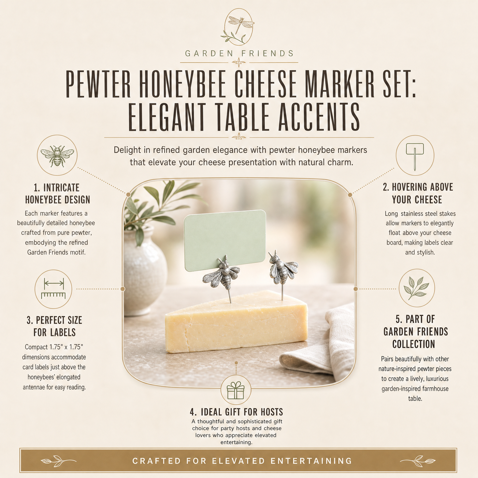 Pewter Honeybee Cheese Marker Set 9