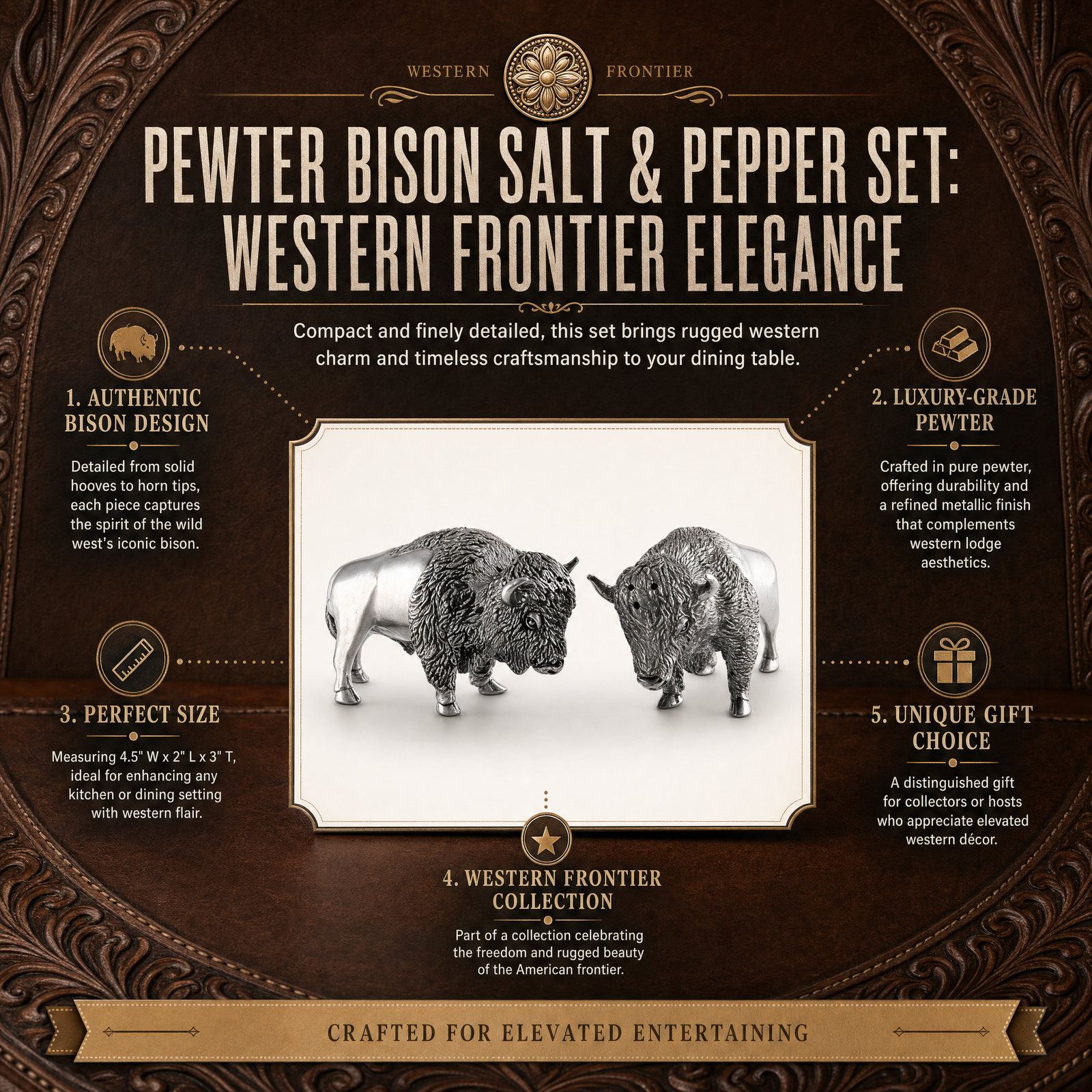 Pewter Bison Salt & Pepper Set 12