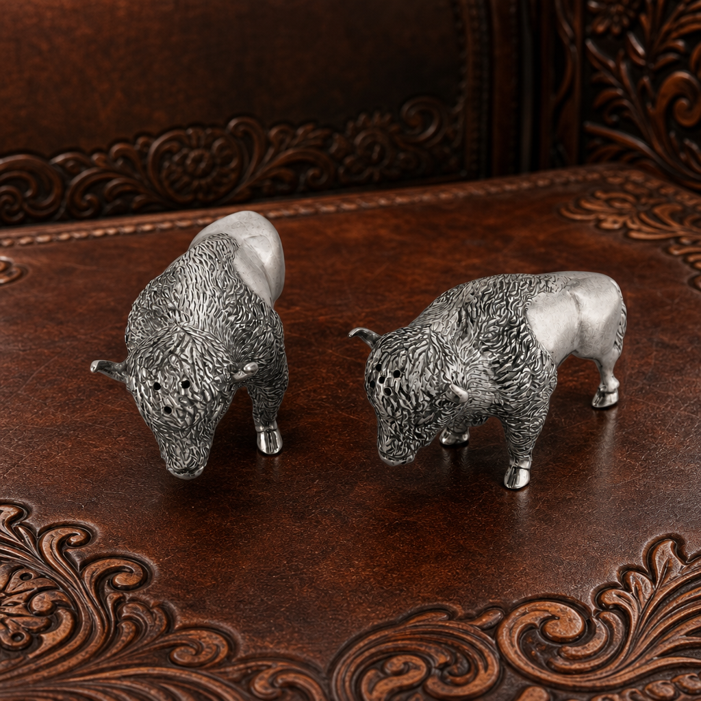 Pewter Bison Salt & Pepper Set 3