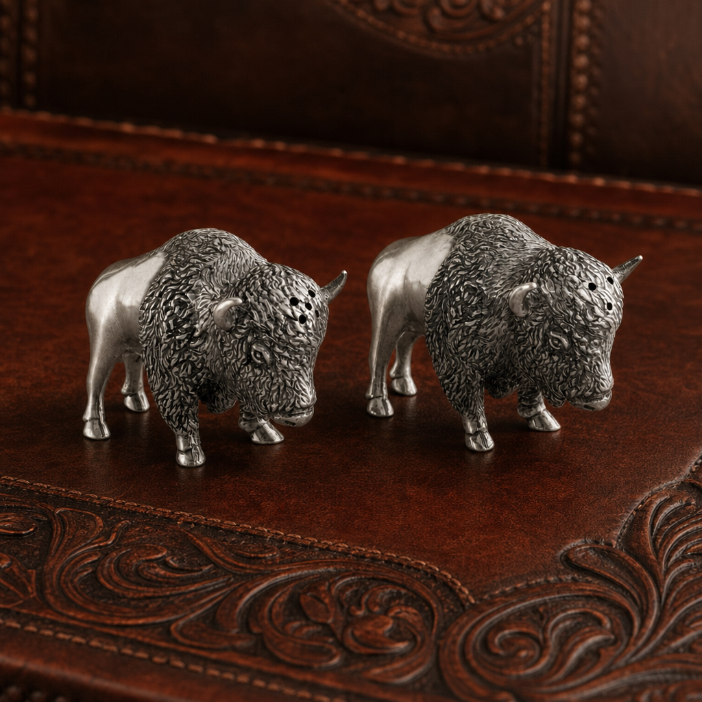 Pewter Bison Salt & Pepper Set 5