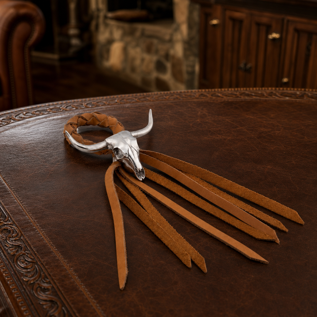 Long Horn Skull Leather Napkin Ring 6