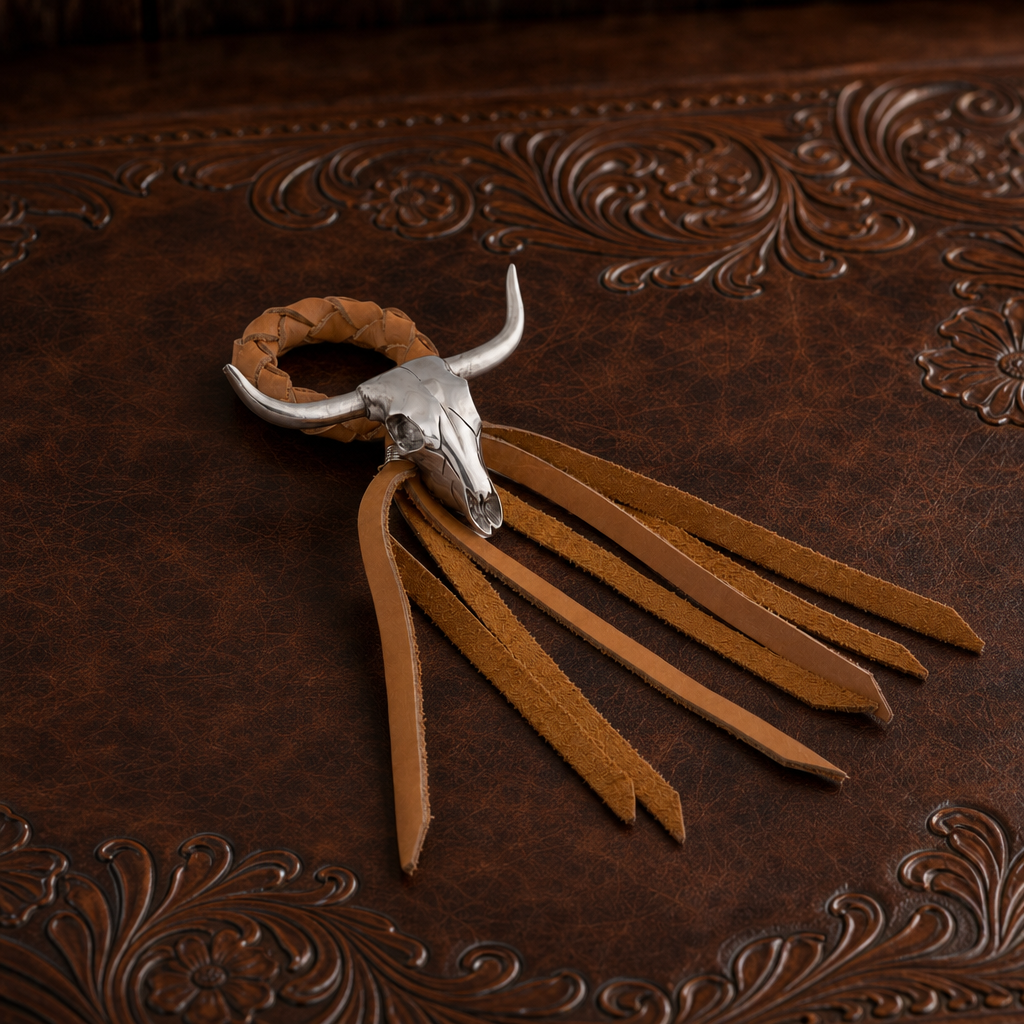 Long Horn Skull Leather Napkin Ring 3