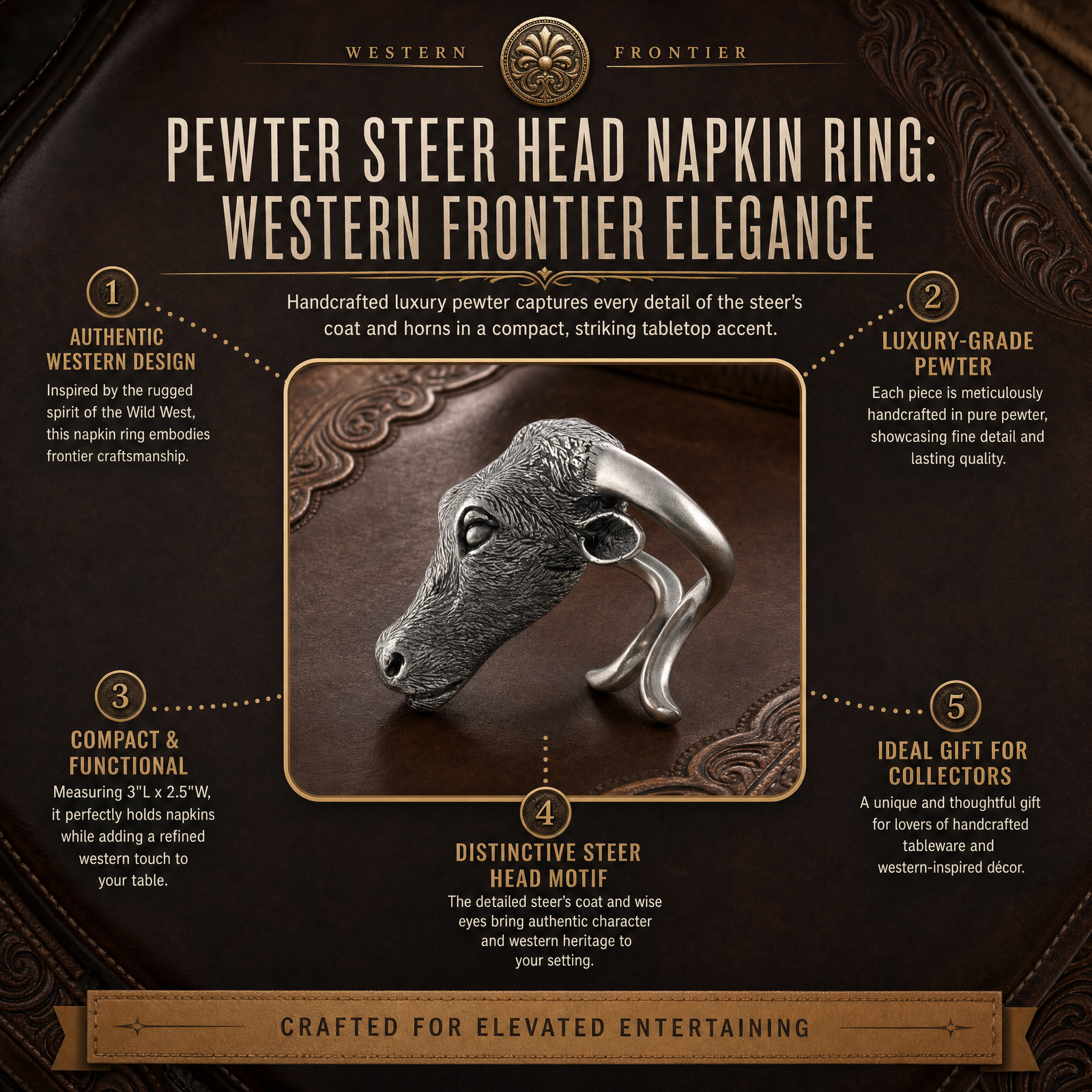 Pewter Steer Head Napkin Ring 1